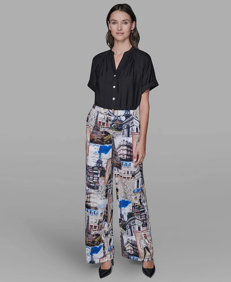 Karl Lagerfeld Paris Women's City Scene Printed Pull-On Pants