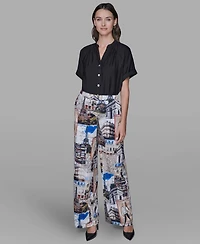 Karl Lagerfeld Paris Women's City Scene Printed Pull-On Pants