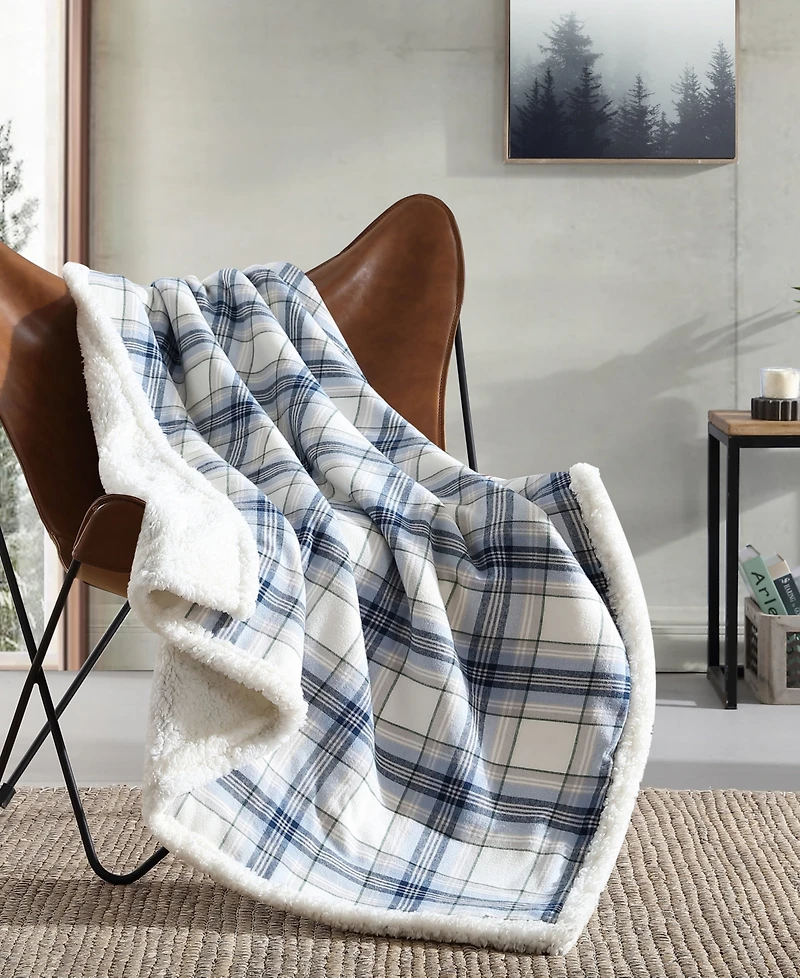 Eddie Bauer Plaid Cotton Yarn Dye Flannel Reversible Throw, 60" x 50"