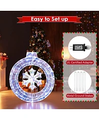 Costway 33" Lighted Ornament Pre-Lit Christmas Wreath with 128 Cold White Led Lights