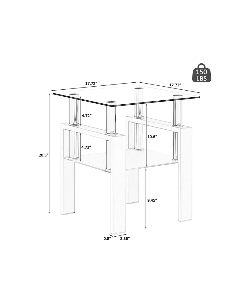 sumyeg Set of 2 Modern Square Tempered Glass Coffee Tables with Solid Frame