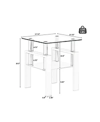 sumyeg Set of 2 Modern Square Tempered Glass Coffee Tables with Solid Frame