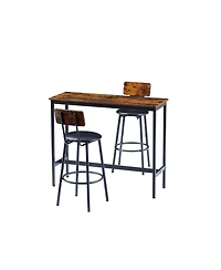 Casainc Bar Table Set with 2 Stools and Cushioned Backrest
