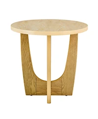 Casainc 25 Inch Round Wooden End Table and Side Table in Oak