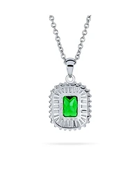 Bling Jewelry Art Deco Jewelry Green Cz Pendant Necklace & Baguette Cubic Zirconia Halo Stud Earrings Jewelry Set