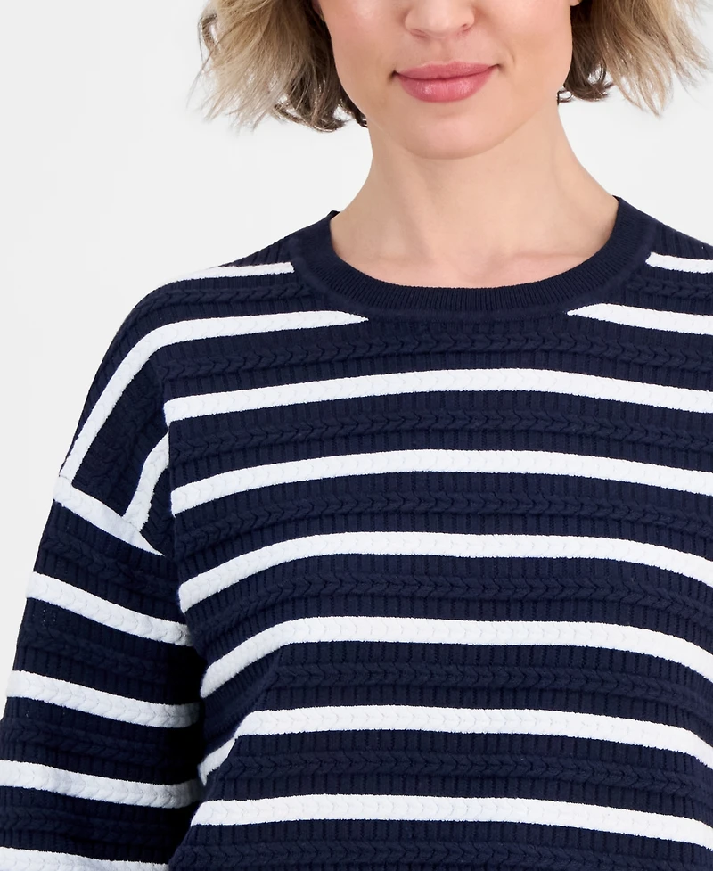 Nautica Women's Striped Braided Pointelle Sweater