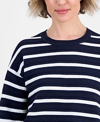 Nautica Women's Striped Braided Pointelle Sweater