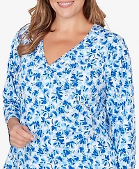 Hearts Of Palm Plus Printed Stretch Jersey 3/4 Sleeve Top