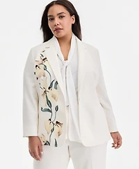 Anne Klein Plus Floral-Print One-Button Blazer