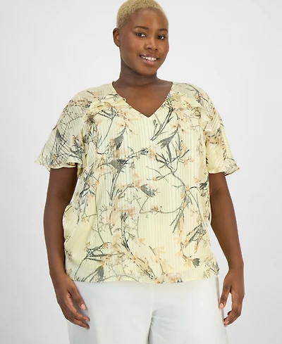 Anne Klein Plus Short-Sleeve Ruffled V-Neck Blouse