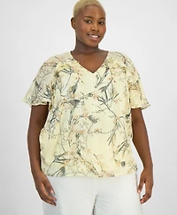 Anne Klein Plus Short-Sleeve Ruffled V-Neck Blouse
