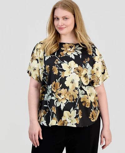 Anne Klein Plus Boat-Neck Short-Sleeve Top