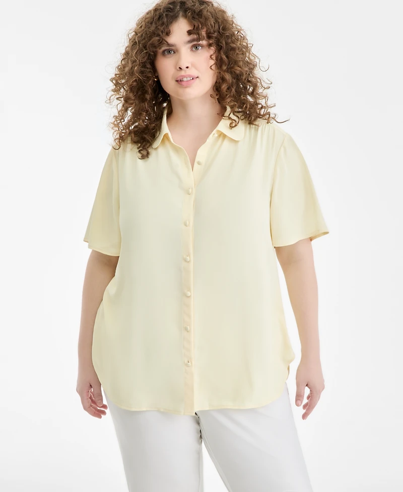 Anne Klein Plus Button-Front Short-Sleeve Shirt