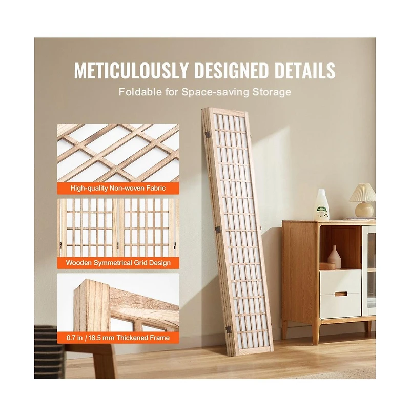 Slickblue 4-Panel Folding Japanese Room Divider for Indoor Privacy
