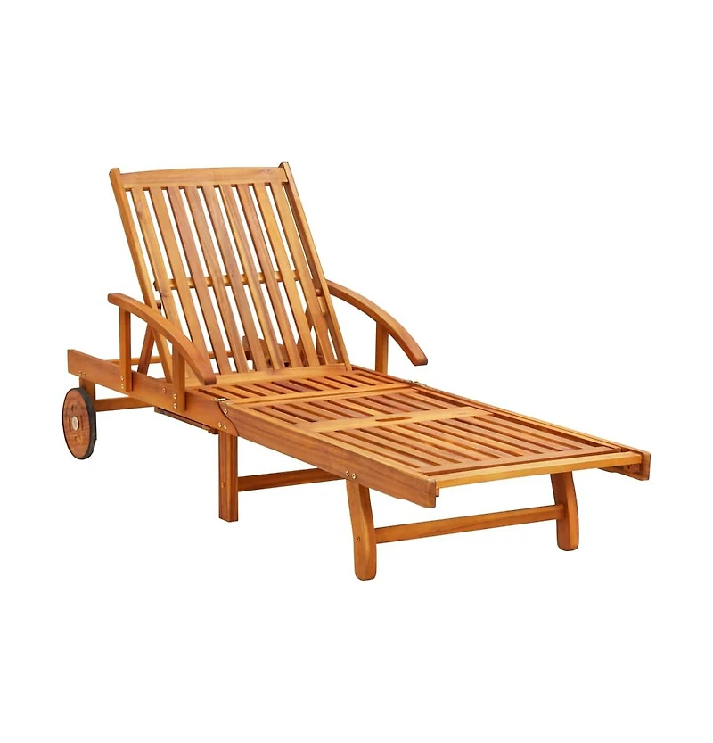 vidaXL Sun Lounger Solid Acacia with Bright Green Cushion
