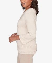 Alfred Dunner Women's Saratoga Springs Textured Biadere Striped Sweater with Necklace