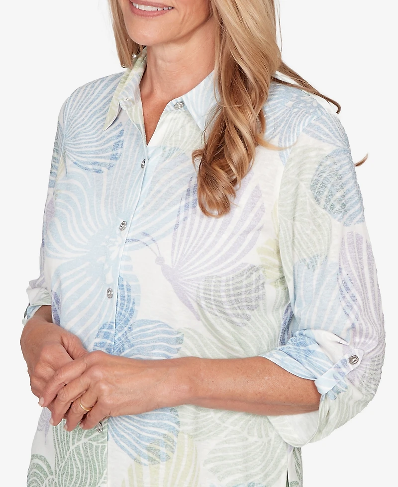 Alfred Dunner Women's St. Augustine Pastel Floral Print Button Down Shirt