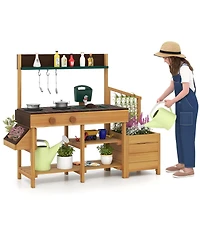 Costway Play Kitchen for Kids Wooden Toy Playset with Removable Faucet & Sink
