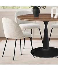 Maison Boucle 5-Piece Modern Dining Set with Upholstered Chairs and Round Walnut Table, Black Metal Base, Space-Saving Kitchen for 4