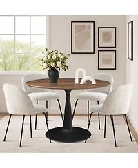 Maison Boucle 5-Piece Modern Dining Set with Upholstered Chairs and Round Walnut Table, Black Metal Base, Space-Saving Kitchen for 4