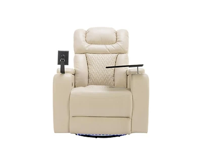 270 Degree Swivel Home Theater Recliner with Tray Table Phone Holder Cup and Usb Port