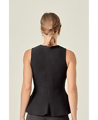 English Factory Women's Peplum Bow Embelisshed Top