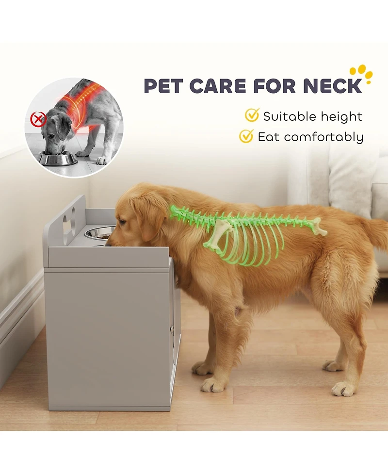 PawHut Elevated Dog Bowls with Storage, Raised Bowl Sd with Food Dishes