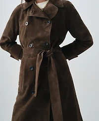 Mango Women's 100% Suede Double-Breasted Trench Coat