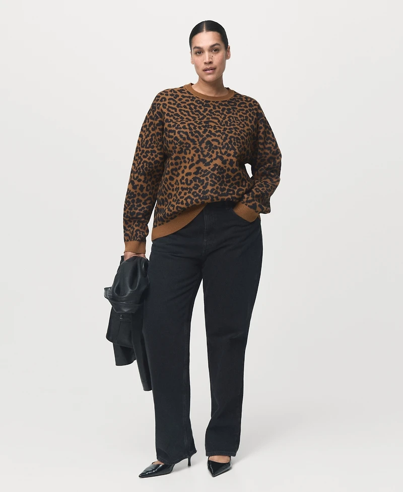 Mango Women's Leopard-Print Knitted Sweater