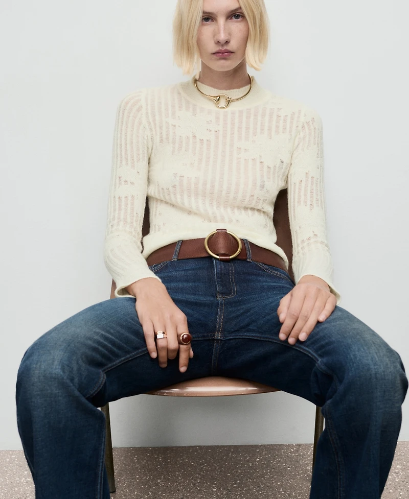 Mango Women's Openwork Knitted Floral Sweater