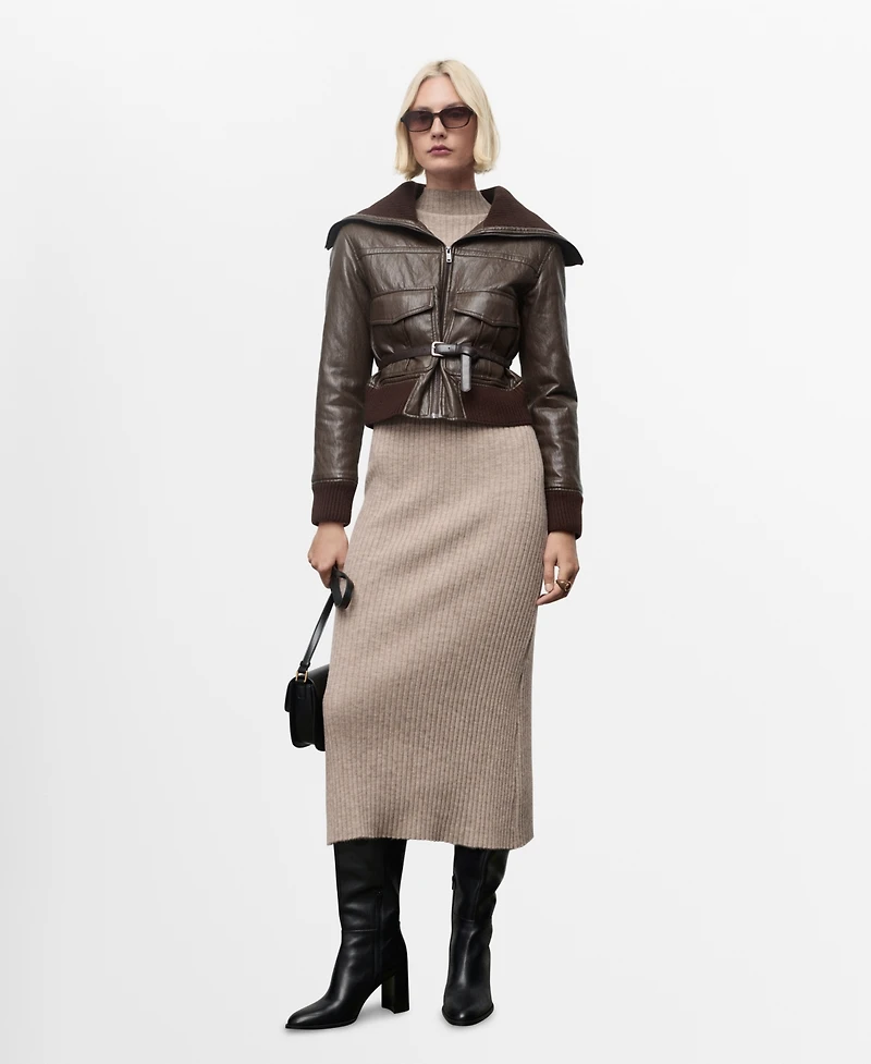 Mango Women's Perkins-Neck Ribbed Dress