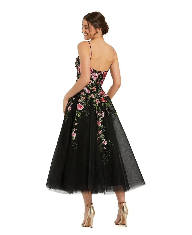 Mac Duggal Women's Bustier Embroidered Floral A-Line Dress