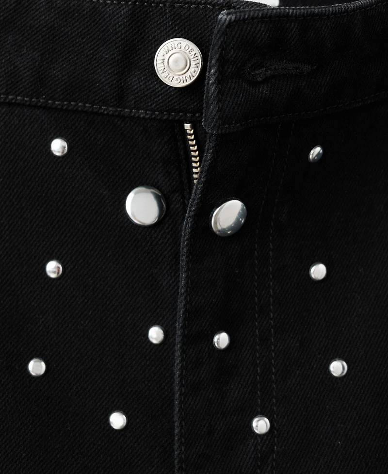 Mango Women's Straight-Fit Studs Jeans