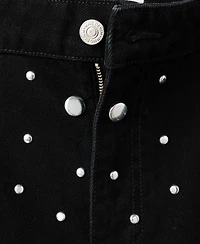 Mango Women's Straight-Fit Studs Jeans