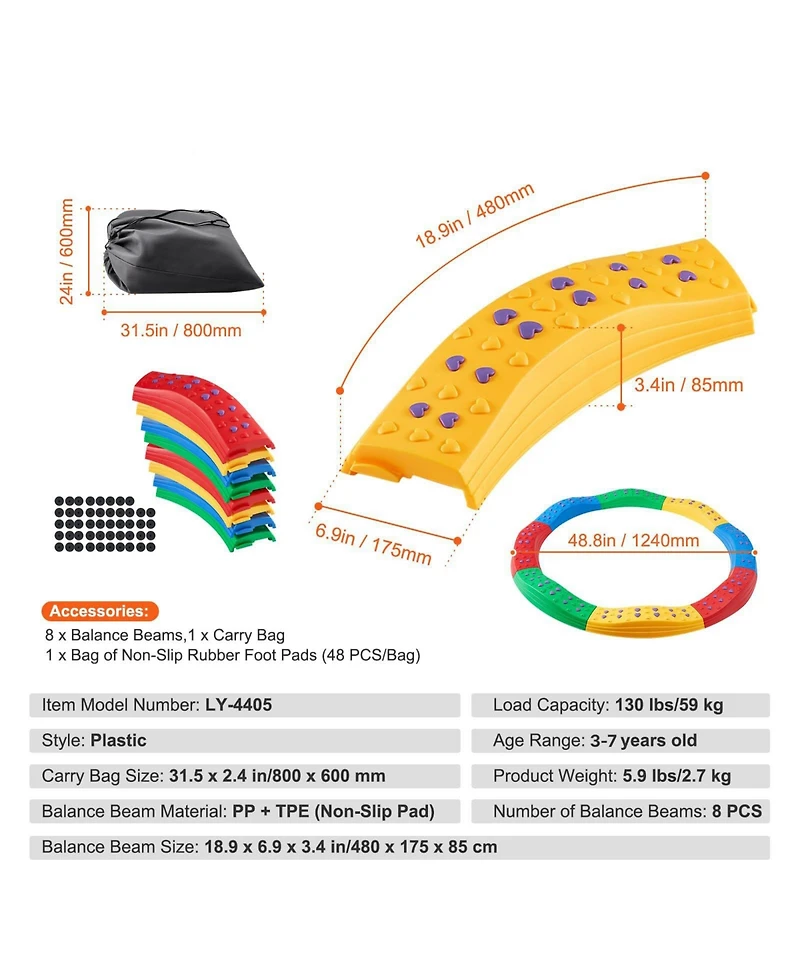 Mecale Balance Beam Stepping Stones, Toddler Balance Boards with Non-Slip Surface & Rubber Pads, Montessori Toy for Kids 2–6, Indoor/Outdoor Pl