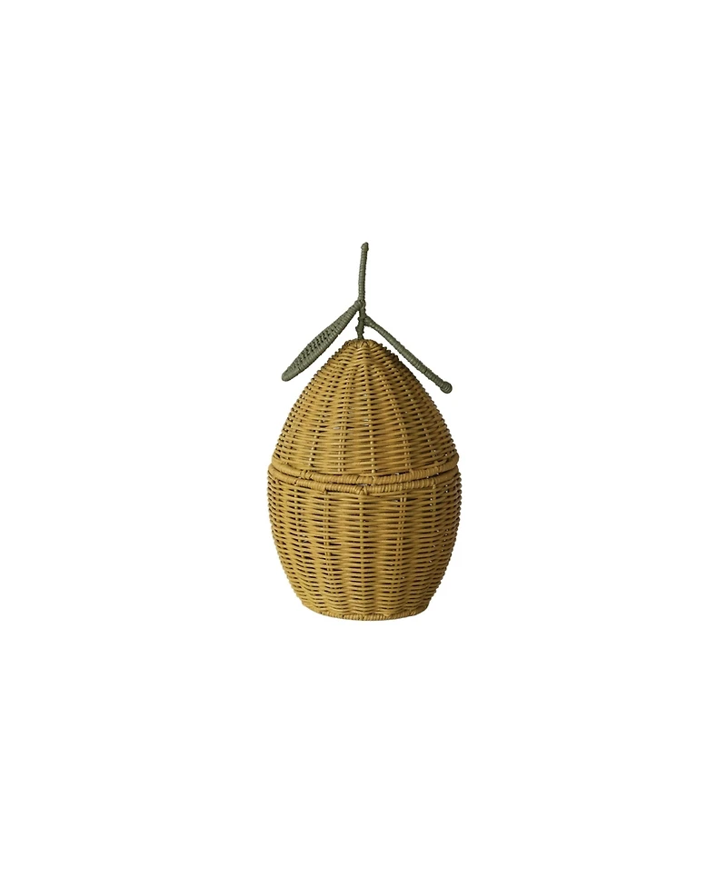 Storied Home Hand-Woven Rattan Lemon Shaped Basket with Lid, Yellow