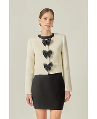 English Factory Women's Textured Bead Bow Detailed Jacket