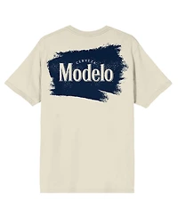 Modelo Men's Diamond Frame & Brush Stroke Logos Crew Neck Short Sleeve Natural T-shirt