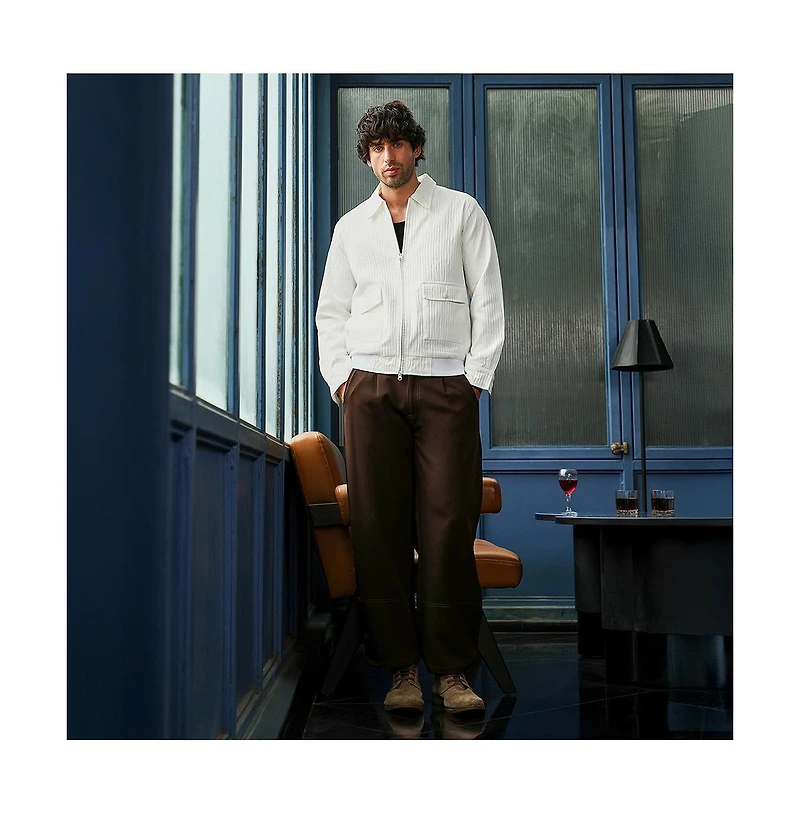 Campus Sutra Men's Chalk White Zip-Front Crease-Tactile Jacket