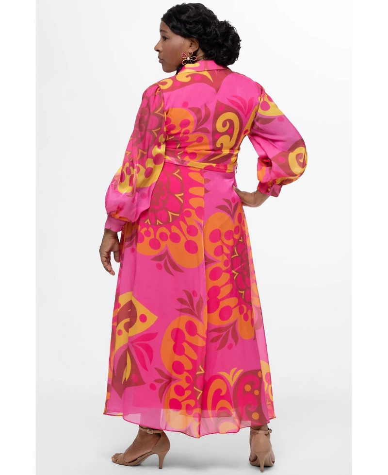 Celebrations by Sydney's Closet Women's Long Sleeve Abstract Button Down Dress