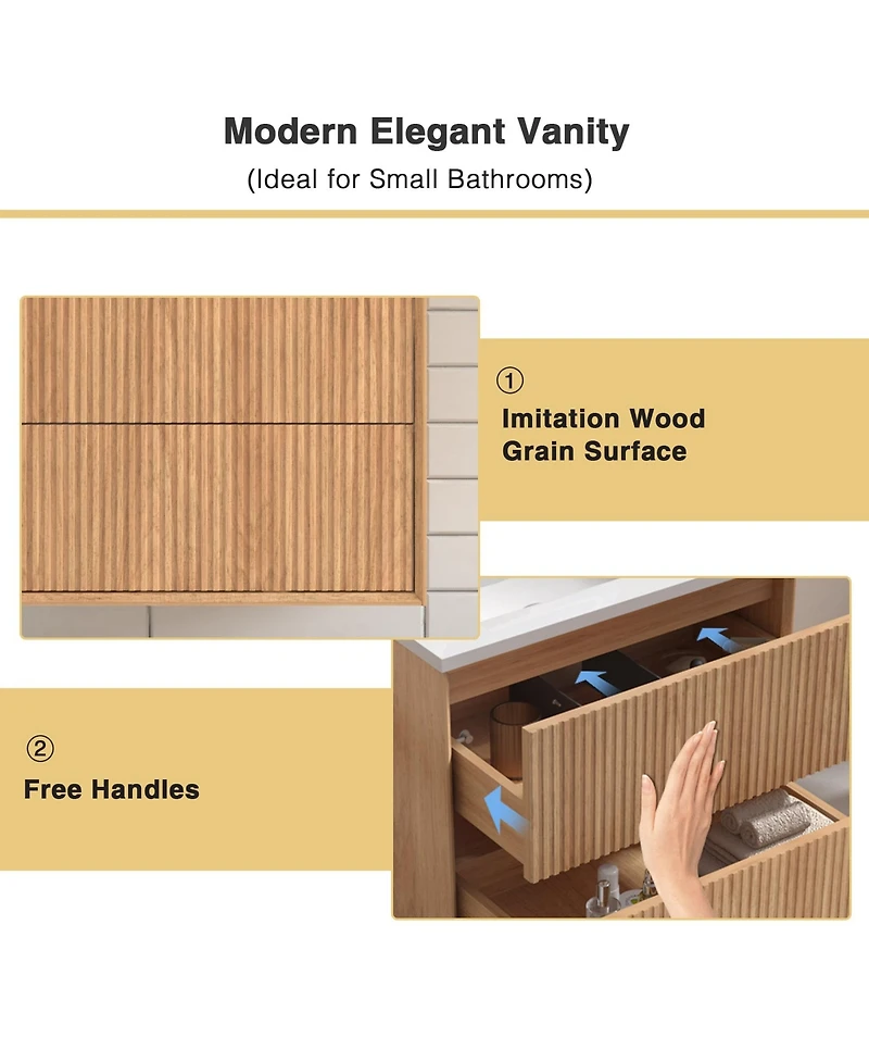 Boyel Living 24'' Floating Bathroom Vanity Set, Wall Mounted Solid Wood Bathroom Cabinet with 2 Storage Drawers,White Resin Integrated Basin