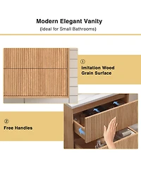 Boyel Living 24'' Floating Bathroom Vanity Set, Wall Mounted Solid Wood Bathroom Cabinet with 2 Storage Drawers,White Resin Integrated Basin