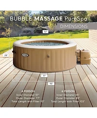 Intex PureSpa 4 Person Bubble Massage Inflatable Hot Tub Spa Set, Sahara Tan