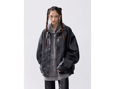 Aelfric Eden Women's Zip Up Ruched Leather Jacket