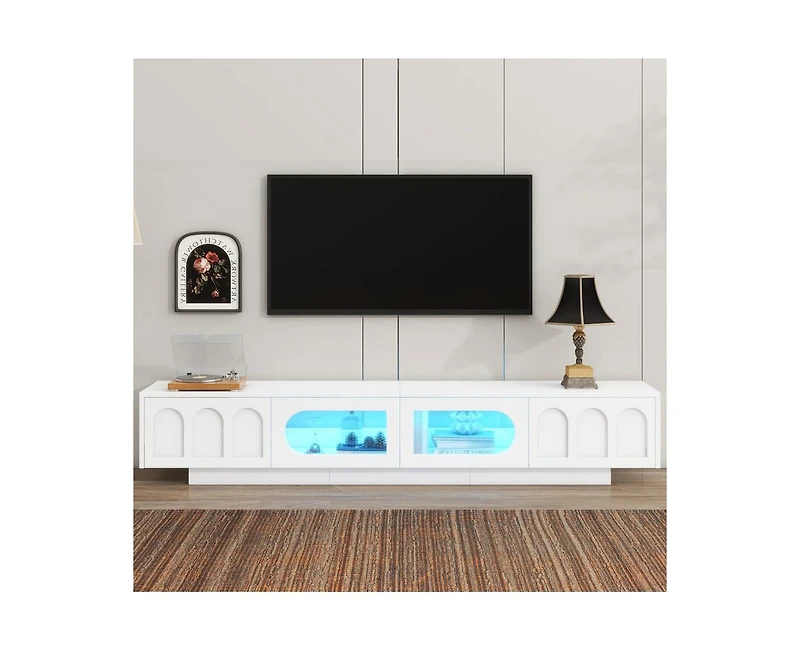 Storage Cabinet Tv Stand with Fluted tempered Glass Doors