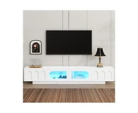 Storage Cabinet Tv Stand with Fluted tempered Glass Doors