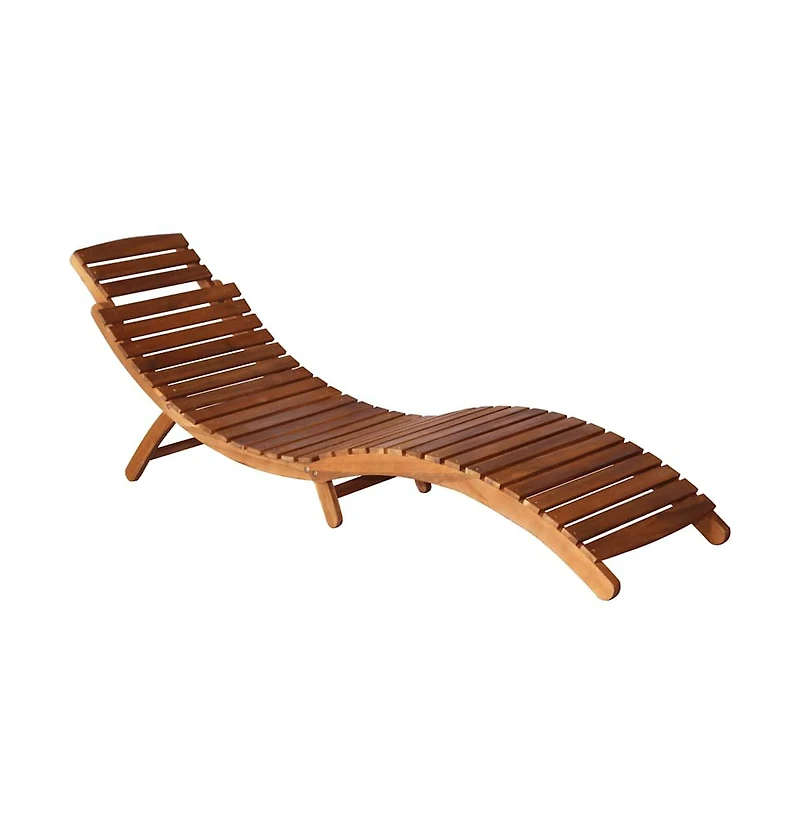 vidaXL Patio Sun Lounger Natural wood color, Red cushion