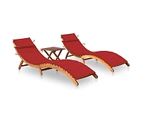 vidaXL Patio Sun Lounger Natural wood color, Red cushion