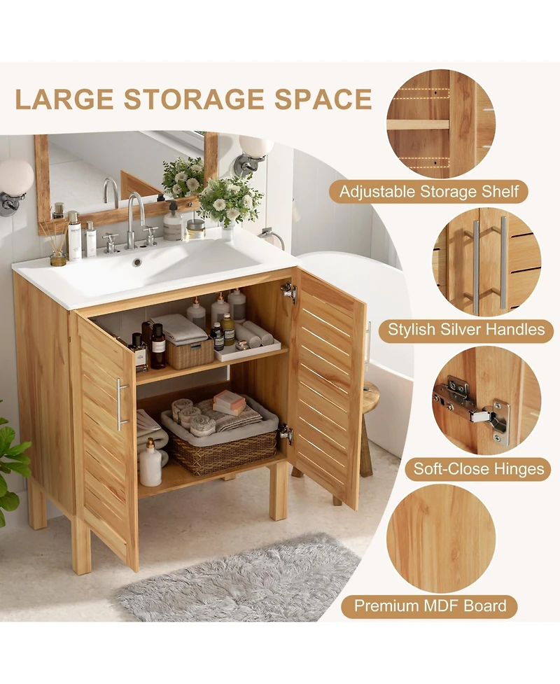 Lovmor 30inch Antique Bathroom Vanity with Ceramic Sink Mid Century Modern Bathroom Vanity Cabinet