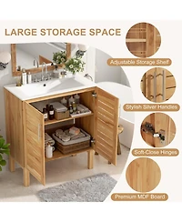 Lovmor 30inch Antique Bathroom Vanity with Ceramic Sink Mid Century Modern Bathroom Vanity Cabinet